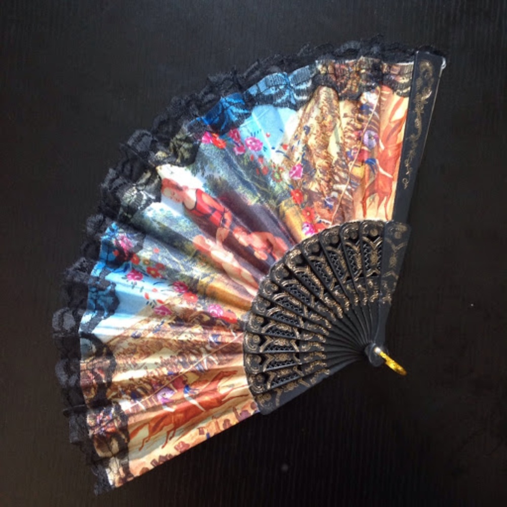 Rainbow black lace fan
